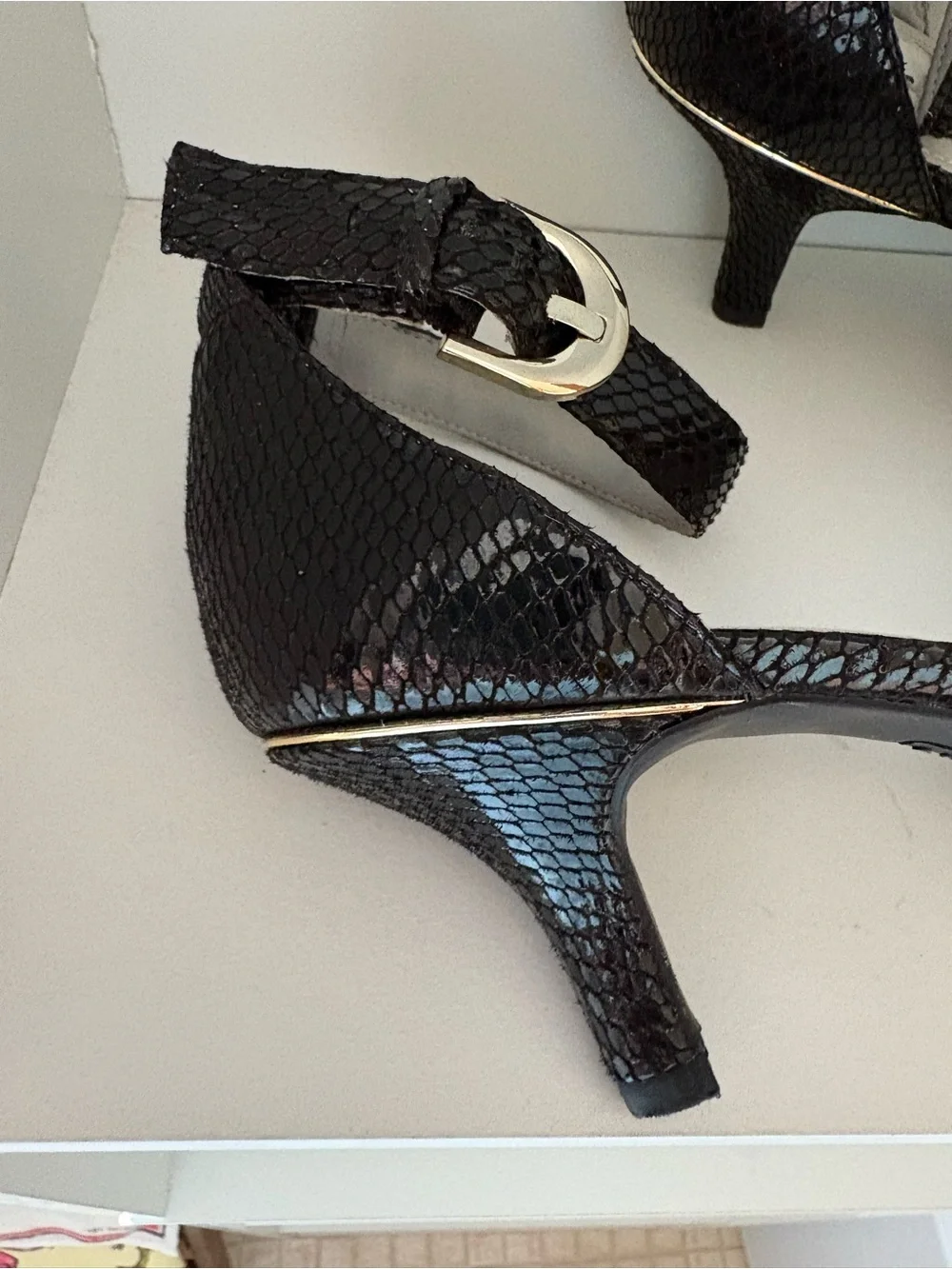 Anne Klein Black Pointed Slingback Kitten Heel with Textured Strap